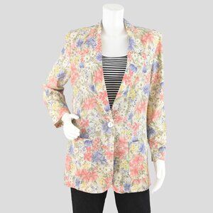 Vintage 80s Cristin Stevens Pink Floral Blazer Women's Medium